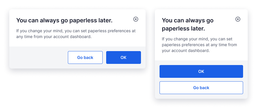 Dismiss modal component shown in desktop and mobile layouts.